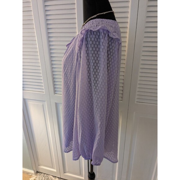 Simply Vera Vera Wang Top Women's XL Purple Smocked Ruffle Blouse Boho Sheer - Picture 8 of 14